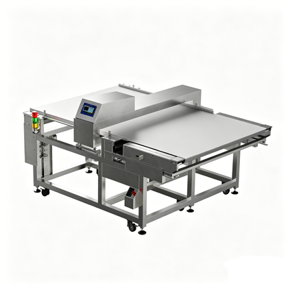 Heavy-Duty Ultra Wide Conveyor Metal Detector Heavy-duty ultra wide conveyor metal detector processing pallet-sized food products in industrial setting